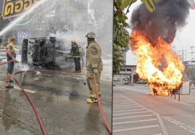 Gas truck explosion in Bangkok, Driver survives.